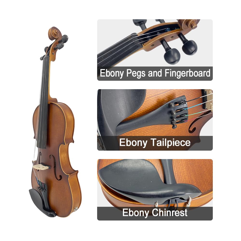 Yinfente 4/4 Violon électrique et acoustique pleine taille, 4 cordes, épicéa et érable pour étudiants, enfants, débutants, étui rigide en bois brésilien, câble, chiffon de nettoyage (café)