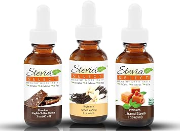 Stevia Drops Vanilla, Caramel & English Toffee Stevia Select Keto Coffee Sugar-Free Stevia Flavors Bundle 3 Pack
