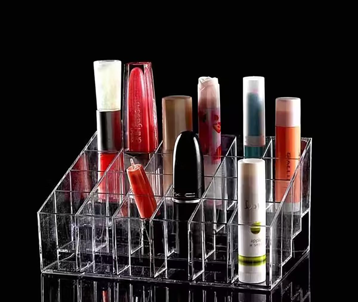 MosQuick® 24 Grid Acrylic makeup organizer stand Lipstick Holder Lip Gloss Display organizer storage box for Cosmetics Lipstick Nail Polish Holder pen stand dressing table organiser Transparent-image-45