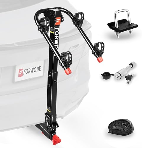 Miniatura 2 de Forwode Soporte de enganche de bicicleta para 2 bicicletas, plegable y inclinable, enganche de bloqueo libre, liberación rápida, receptor de 2