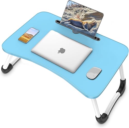 Miniatura 8 de Escritorio de cama para laptop, mesa plegable portátil con ranura para tableta, soporte para computadora portátil para cama, mesa de pie portátil