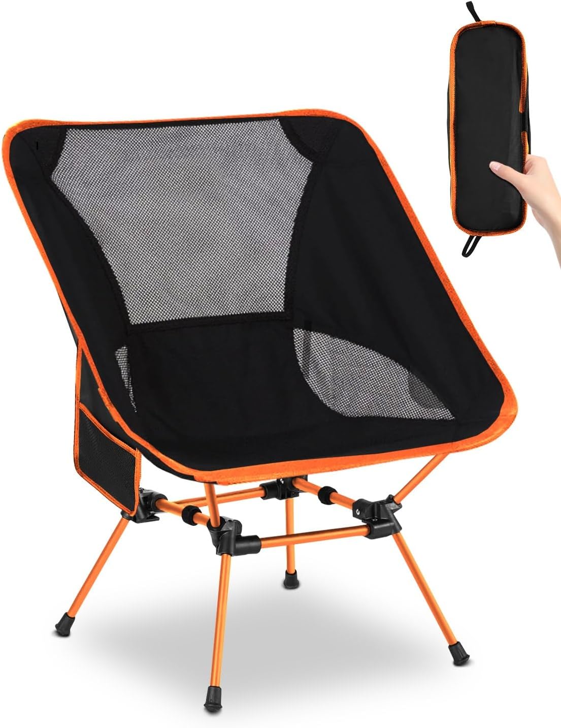 MOXTOYU Ultralight Folding Camping Chair, Strong Sturdy Portable Folding Chairs with Carry Bag and Side Pocket, Backpack Ultra Lightweight for Outdoor Travel, Hiking, Camp, Fishing (Orange)