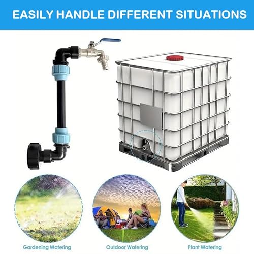 IBC Schwanenhals Auslaufhahn 3/4\,IBC Tank Schwanenhals, IBC Tank Zubehör mit Messing Wasserhahn 25cm Verlängerungsrohr, S60x6 Wasserhahn Absperrhahn,für 1000L Regenwassertank, Regenfass, IBC Containe