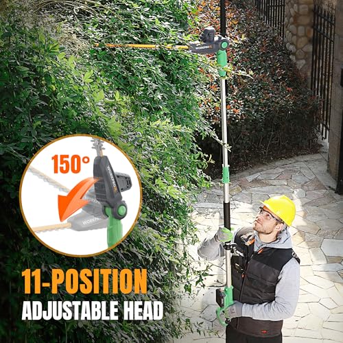 Image of WORKPROX 20V Cordless Pole Hedge Trimmer, 9.2-Feet Reach, 11 Rotating Head Angles, Telescoping Aluminum Pole, Includes 2.0Ah Battery & Charging Cable for Shrubs Trimming