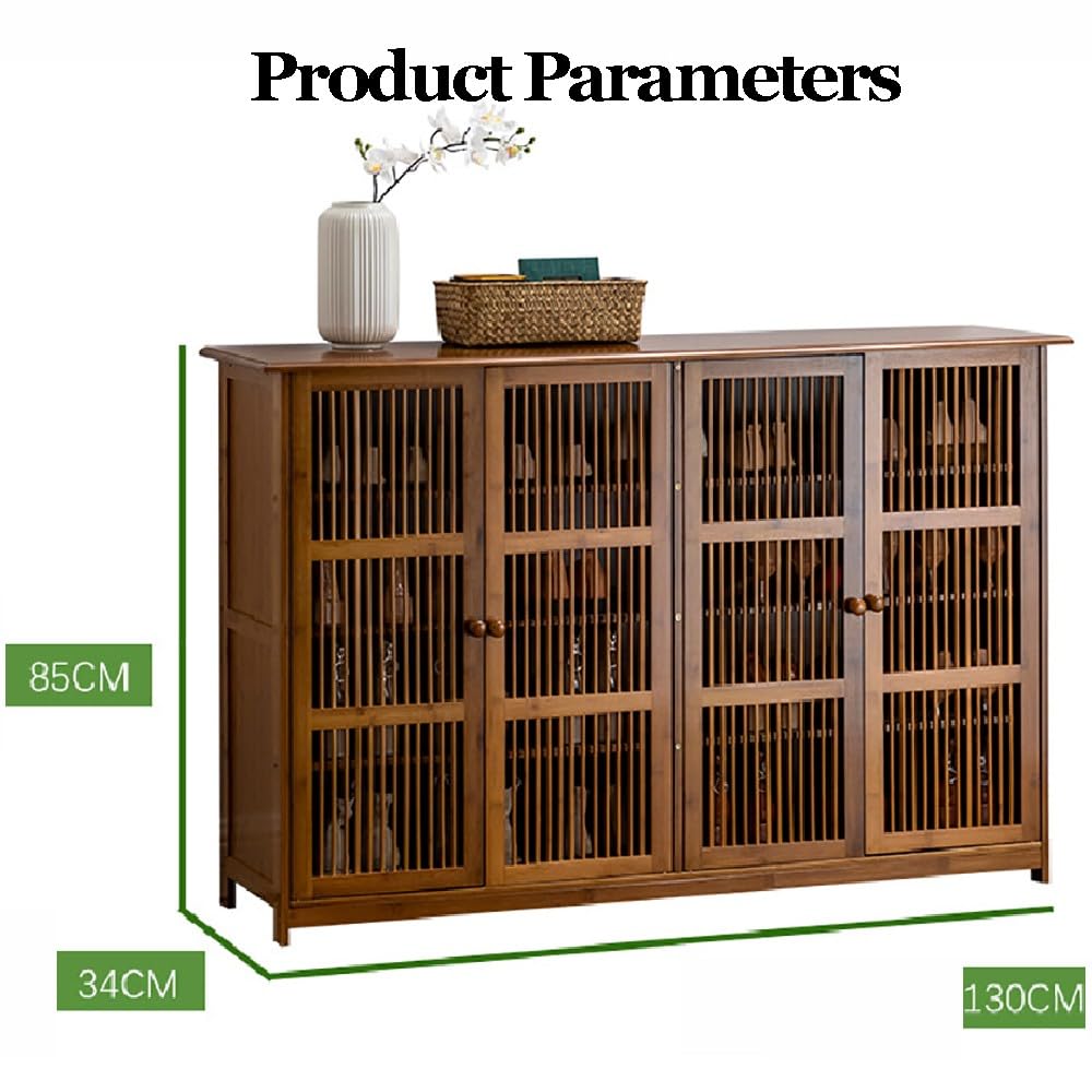 Zapatero de Bambú de 4 Niveles, Estante Autoportante con 4 Puertas de Rejilla Ventilada y Compartimento Abatible, Mueble Compacto para Entrada y Hogar