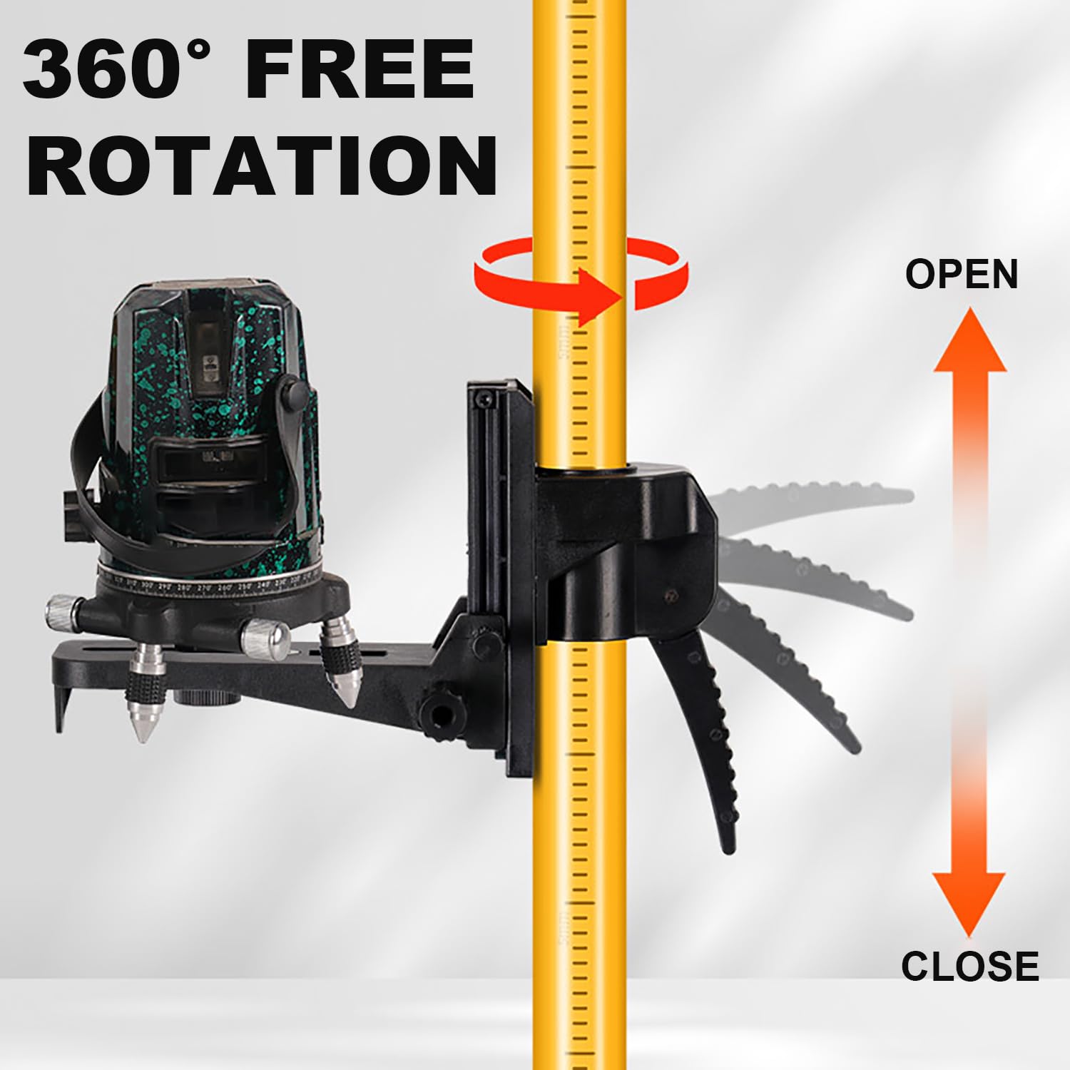 Tripode Nivel Laser 3,7m para Nivel Láser Rotativo y Lineal, Poste Telescópico con Trípode, con Soporte Láser de 1/4 x 20 Pulgadas, Incluye Tuerca Adaptadora de 5/8"-11