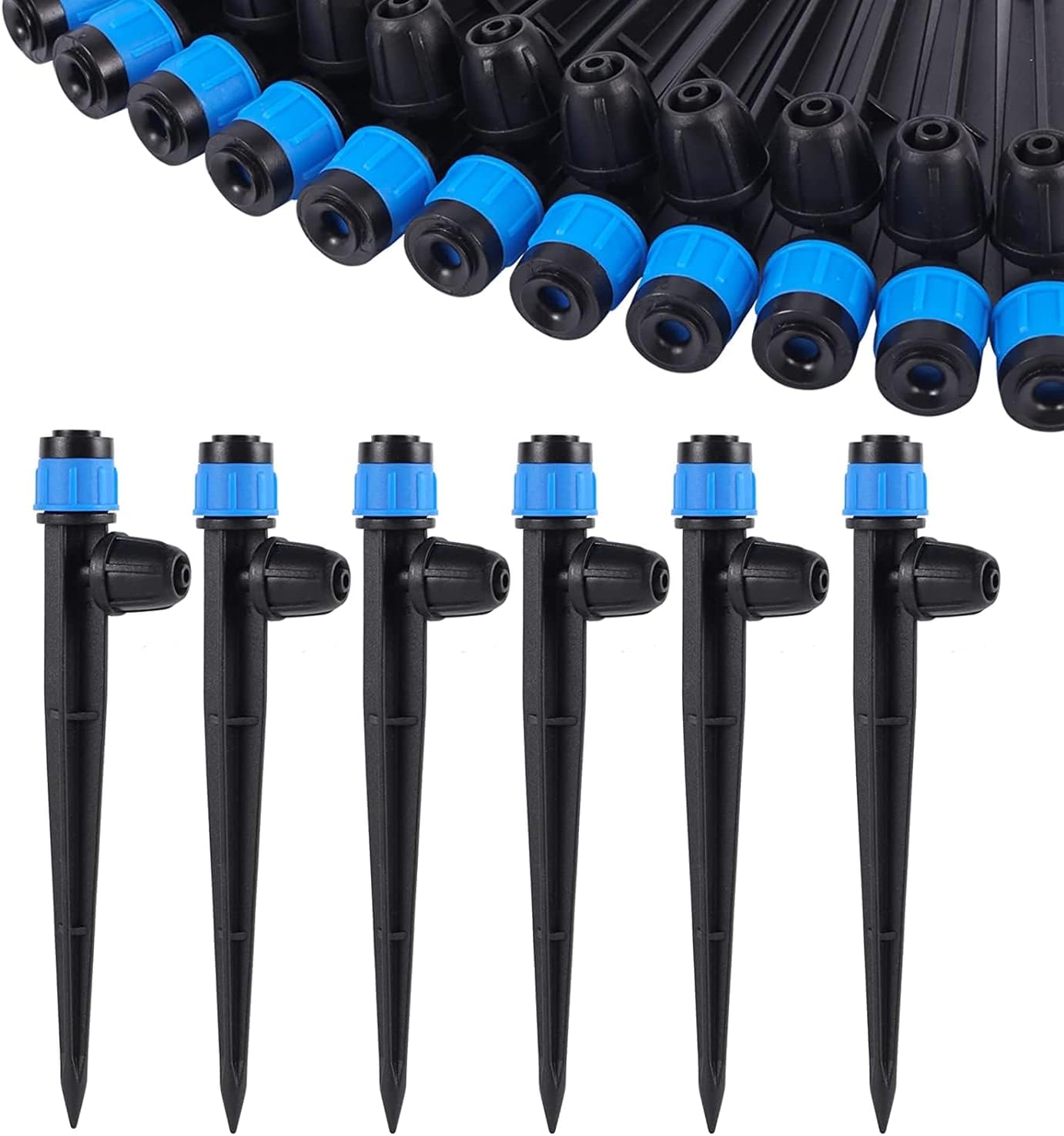 Drip Irrigation Emitters with Adjustable 360 Degree Water Flow Drippers Sprayer for 1/4 inch Tubing, Garden Drippers Sprayer Perfect for House Garden Watering System.(50pcs-Blue 360 Degree Sprayer)