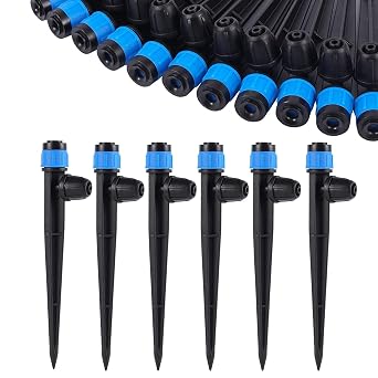 Drip Irrigation Emitters with Adjustable 360 Degree Water Flow Drippers Sprayer for 1/4 inch Tubing, Garden Drippers Sprayer Perfect for House Garden Watering System.50pcs-Blue 360 Degree Sprayer