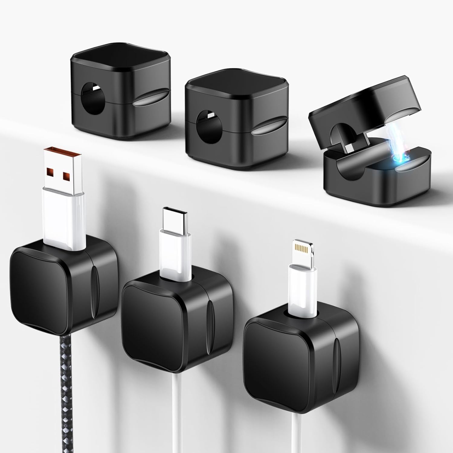 Cord Organizer | Magnetic Cable Management Clips | Adhesive Phone Charging Keeper Wire Cord Holder for Nightstand/Car/Wall, Office Desk Accessories Decor (Black) (3)-image-42