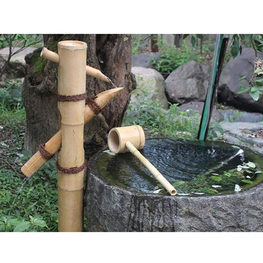 LLSS Bamboo Water Feature Water Fountain with Pump and Spoon Garden Water Flowing Feature Outdoor Japanese Garden Feature