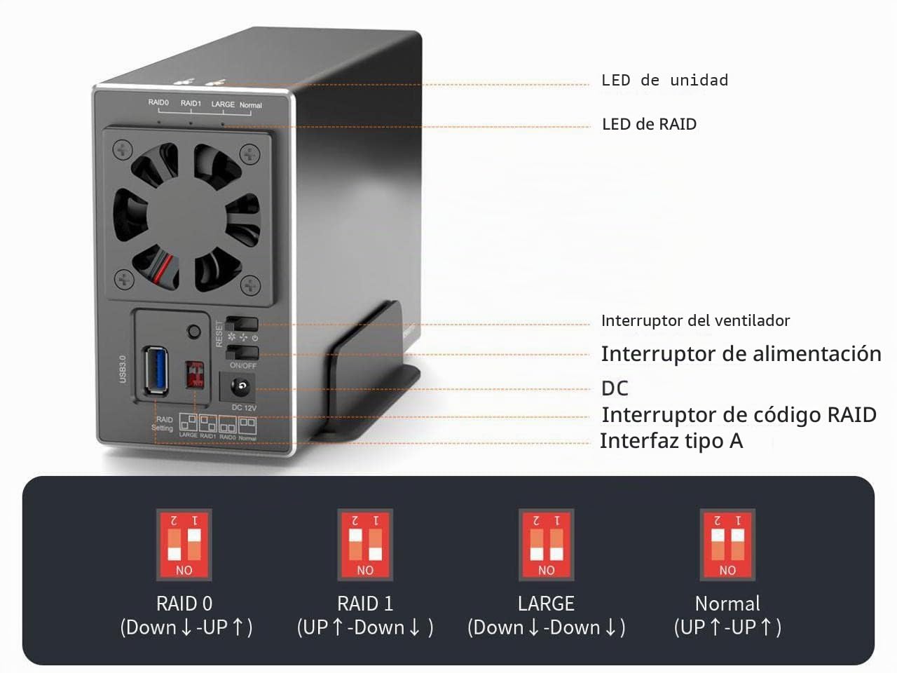 KALEA-INFORMATIQUE Compartimento USB 3.0 5G para 2 discos duros SATA. Fuente de alimentación de 50 W, 32 TB de capacidad. HARDWARE RAID 0 1 0+1