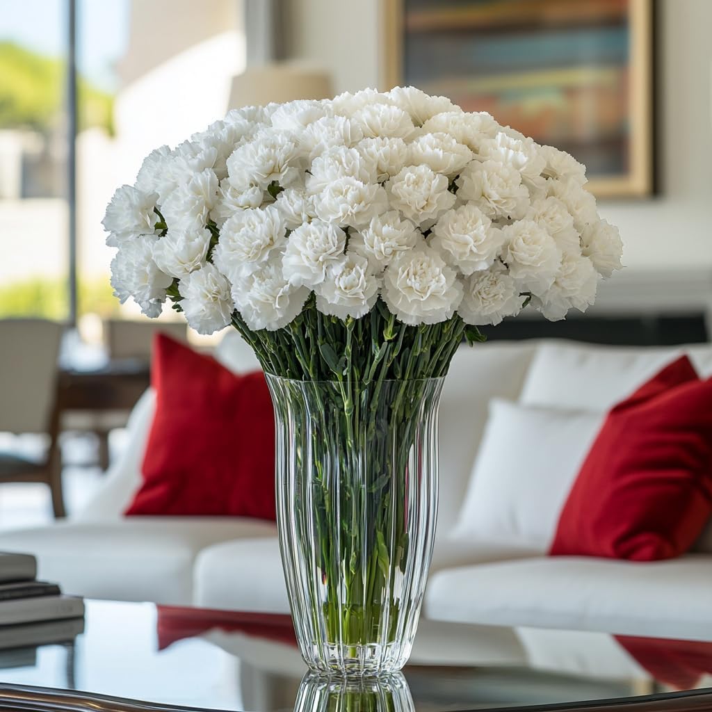GlobalRose 100 White Carnation Flowers - Next-Day Carnations Fresh Flowers for Delivery Prime - Hand-Picked Fresh Bouquet for Graduation, Birthday & Special Occasions (4 Bunches of 25 Stems)