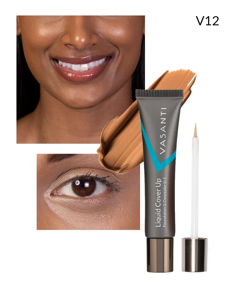 Vasanti Cosmetics Liquid Cover-Up - Foundation & Concealer in 1 - Oil-Free - V12