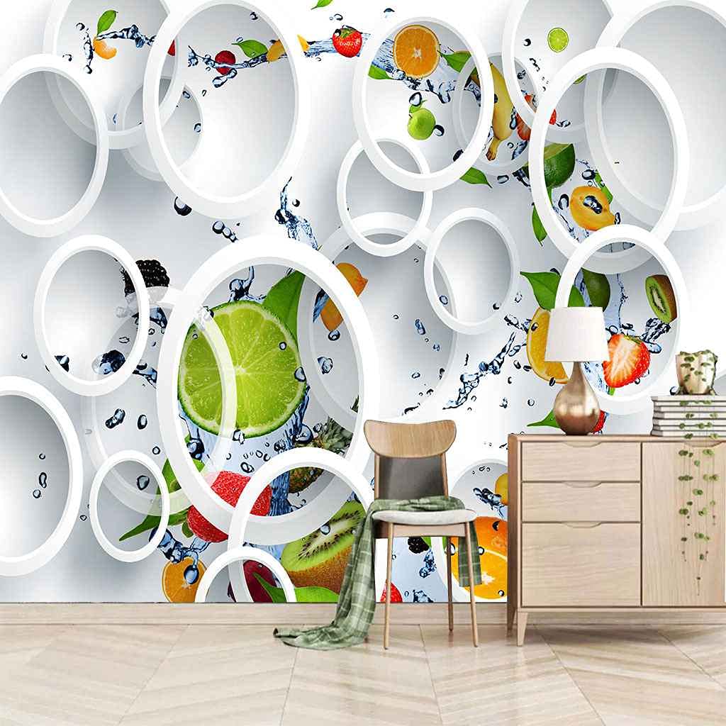 Papier peint toile auto-adhésif murale fruit de cercle blanc photo papier peint 3D salon fond de tv