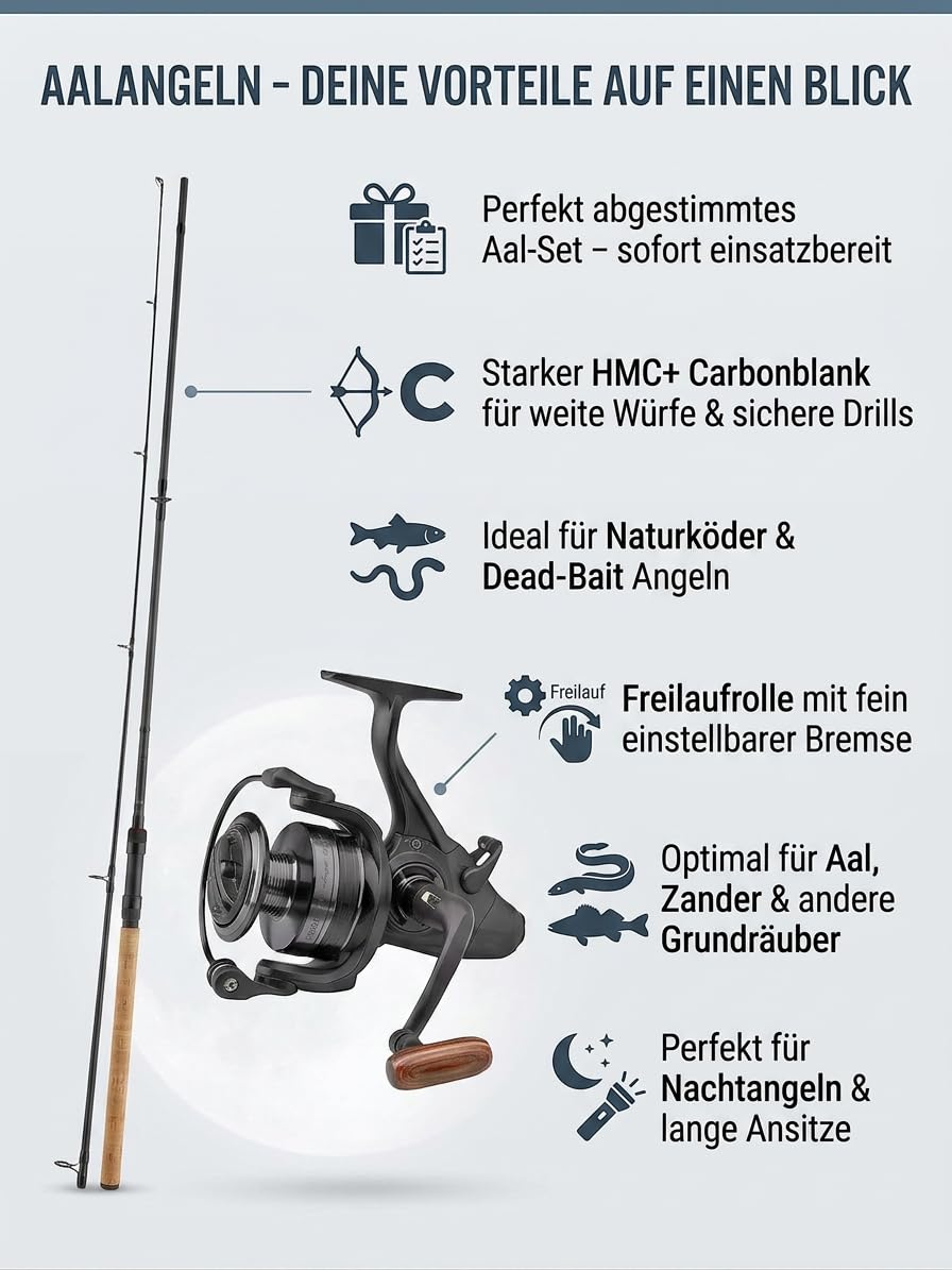 Aalcombo Dead-Bait-Combo Angelset Aal Black Widow XT Bait MH 3,00m 30-90g + 4000er Freilaufrolle mit Ersatzspule