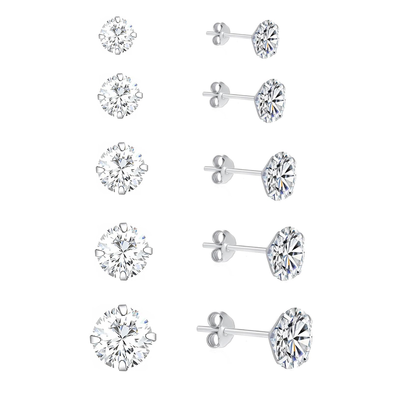 Pummny 5 Pares Aretes de Plata de Ley 925, Aretes Hipoalergénicos, Pendientes Circonita Cúbica Cuadrada, Pendientes de Plata con Solitario, Incrustaciones de Circonita Cúbica Aretes para Hombres Mujeres