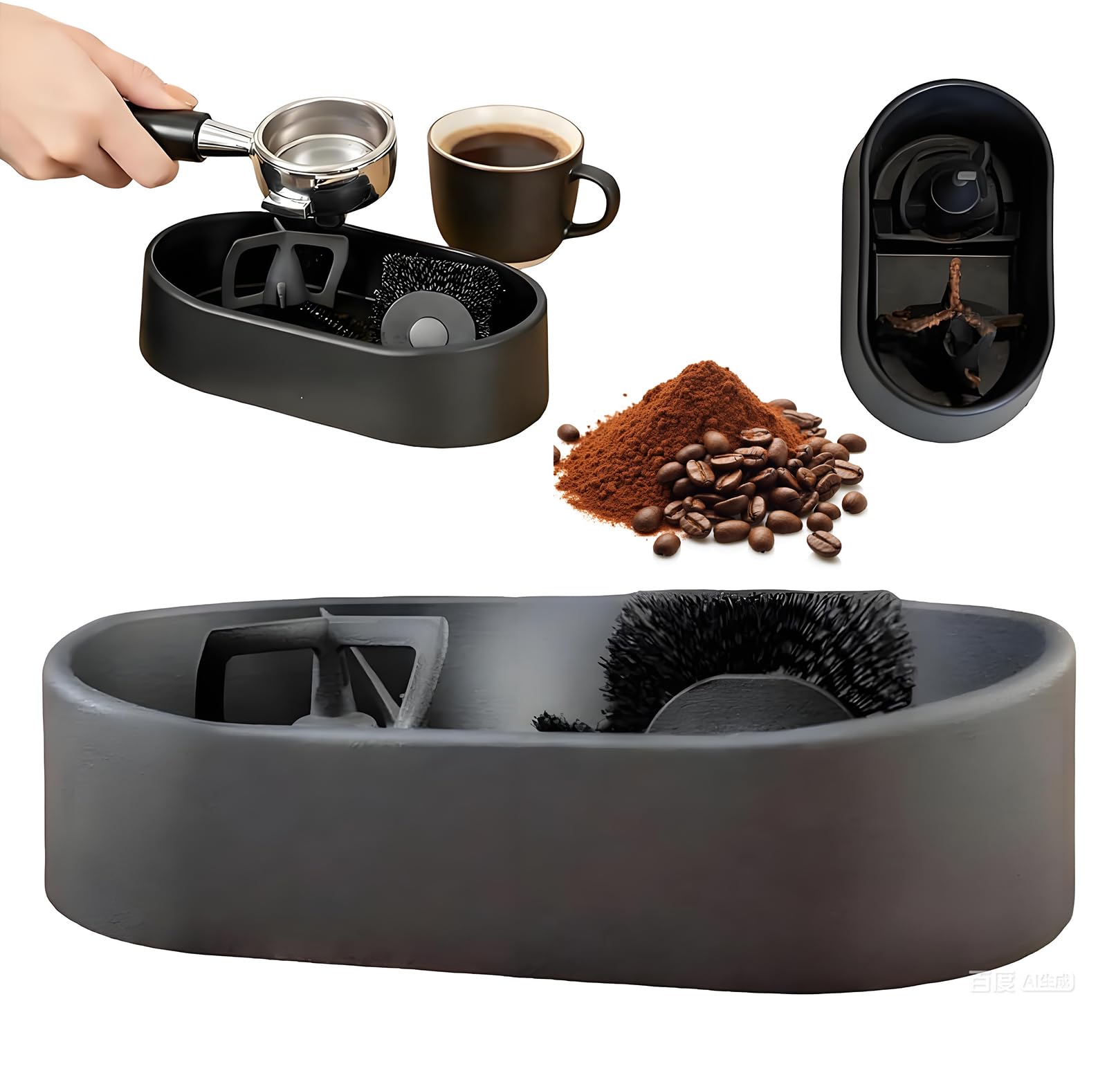 Kit per la pulizia del portafiltro del caffè – Pulitore automatico per bussare con stazione spazzola, raccogli terra e supporto per macchine da caffè espresso da 51/53/58 mm