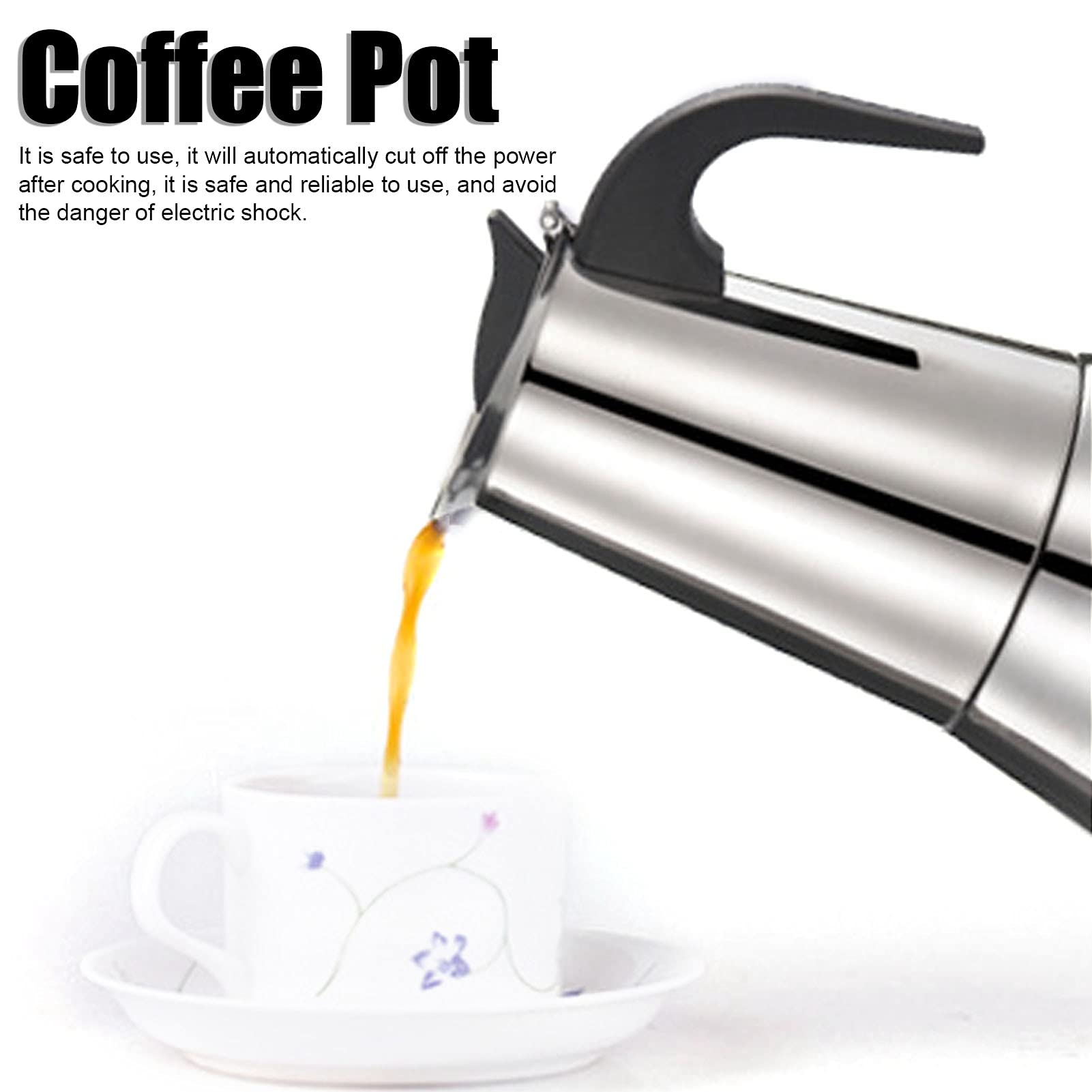 Cafetière à percolateur électrique, 480W 300ML Machine à café en acier inoxydable à arrêt automatique Percolateur à café détachable avec boîte à poudre de café à petit trou, poignée isolante