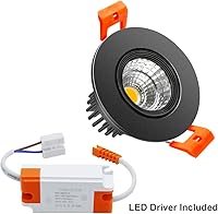 Vista 4 de LightingWill Downlight LED regulable de 2 pulgadas, luz de techo empotrable COB de 3 W, blanco cálido 3000K-3500K, CRI80, equivalente a bombillas