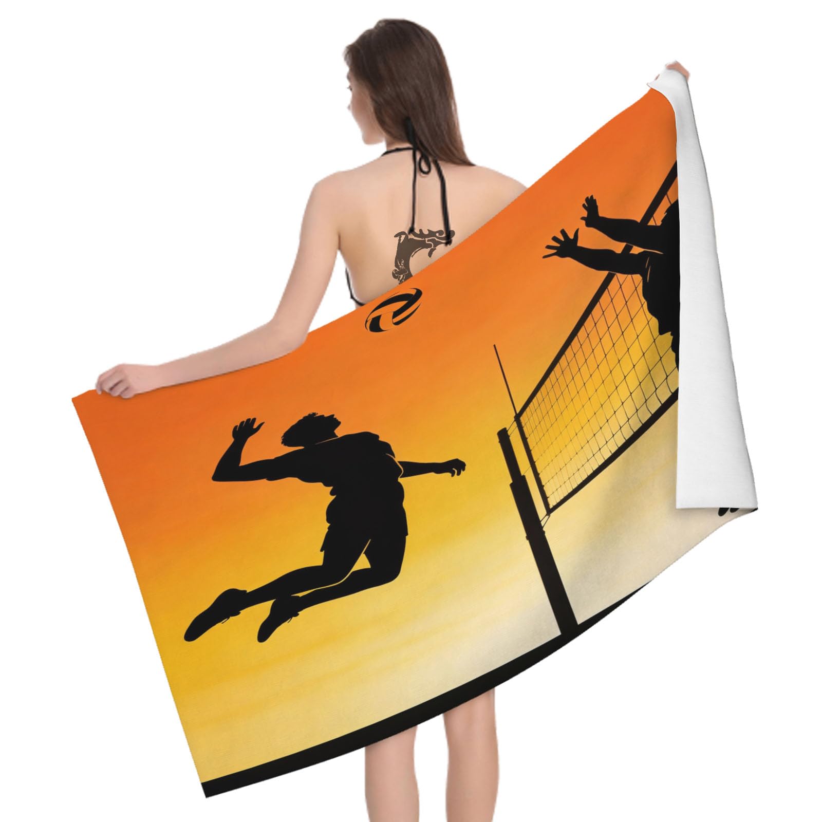 Leichong 3D Volleyball Silhouette Beach Towel Large Microfiber Soft Quick Dry for Adults, Sports Theme Bath Towel Lightweight Soft Absorbent for Travel Swimming Pool Sports, 180 x 90 cm