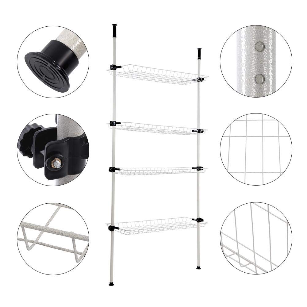 Ausla Wielowarstwowa Regulowana Półka do Przechowywania Kosze Metalowe Półka do Przechowywania 4 Zdejmowane Kosze 275 323 Cm od Podłogi Sufitu Żelazny Organizer Sypialni Pralnia Przedpokój