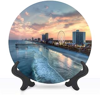 Decorative Ceramic Plates for Display with Stand, 10" Myrtle beach Boardwalk south Dinner Plate for Wall Hanging Tabletop Decor Home Housewarming Gifts