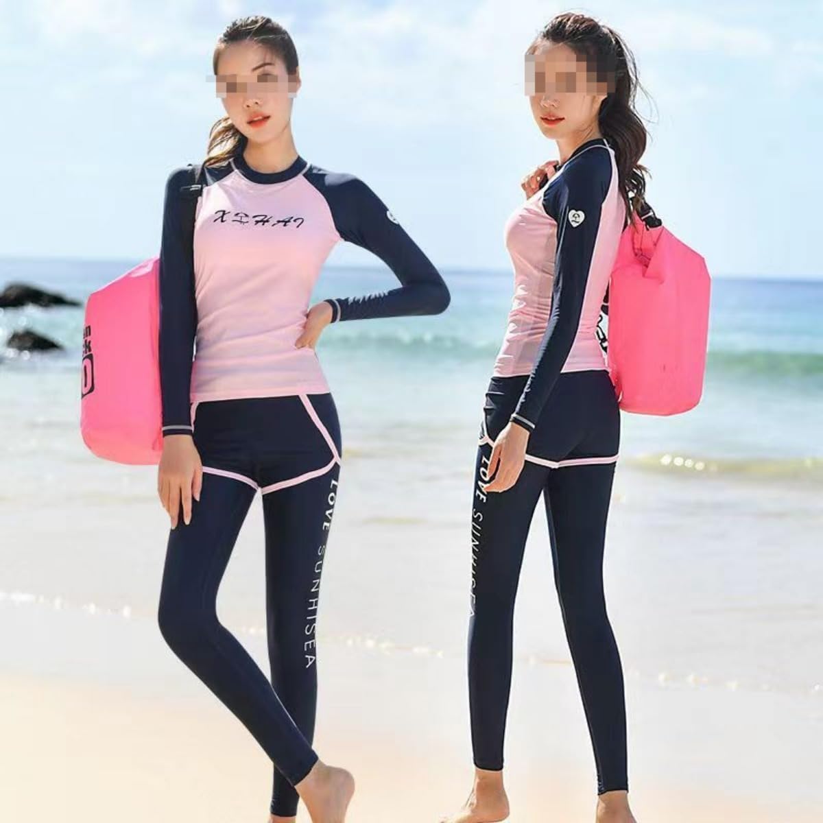 Women's Long-Sleeve Swimming Suits Sun UV-Protect Bodysuits for Surfing Diving Snorkeling 3pcs Summer Beach