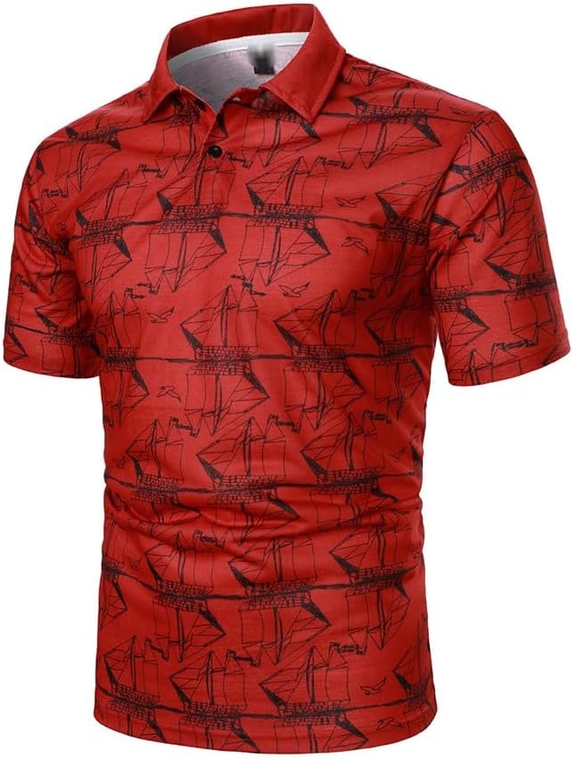 Men's Short Sleeve Shirt Sailboat Pattern Digital Print Tops Streetwear Casual Lapel