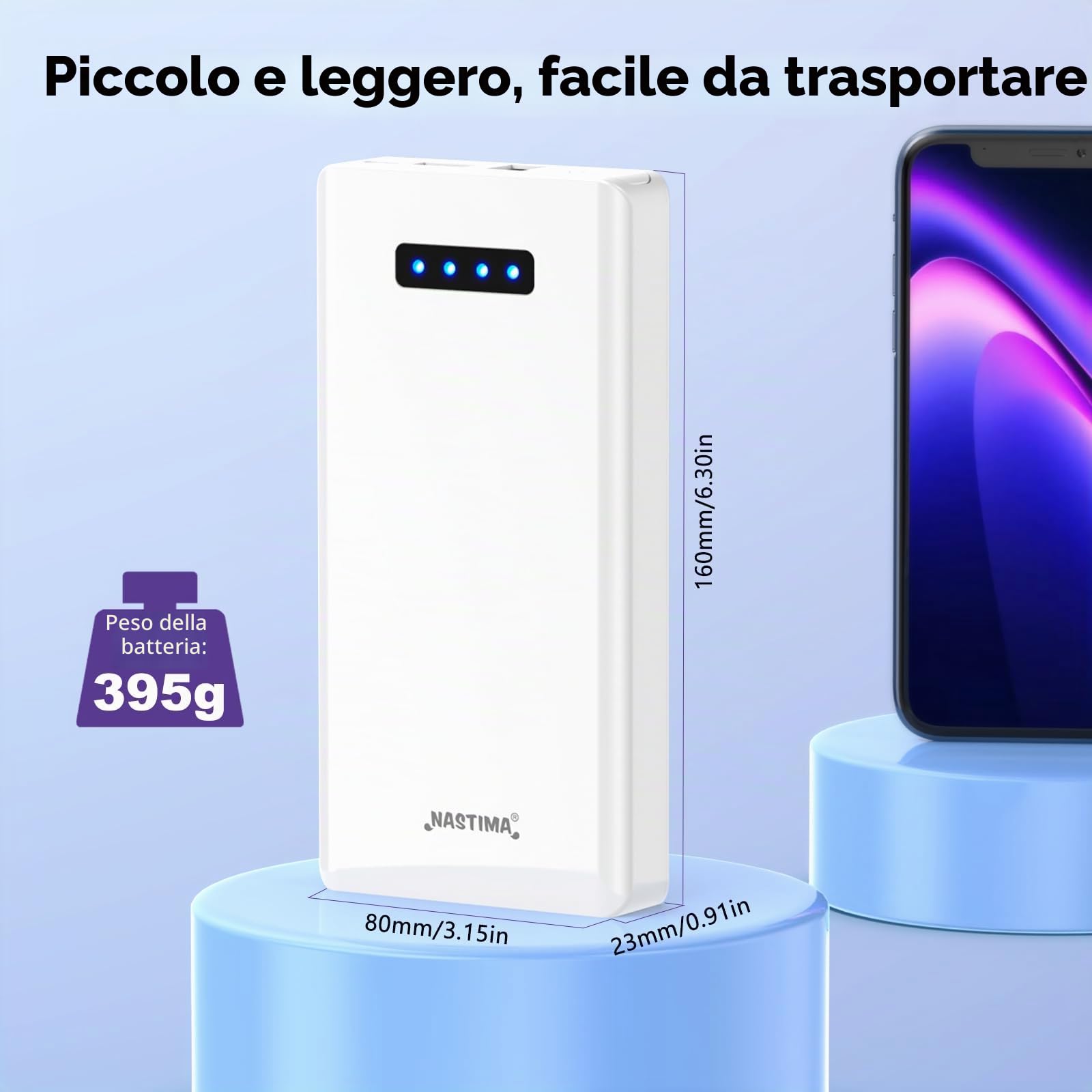 NASTIMA PD 45W 12V Power Bank 5200mAh 56,16Wh Batteria Agli ioni di Litio | con Uscita 12V DC e 5V USB-A QC3,0 Type-C Tripla Uscita per Strisce LED, Telecamere a Circuito Chiuso, Videocamere, Binocoli