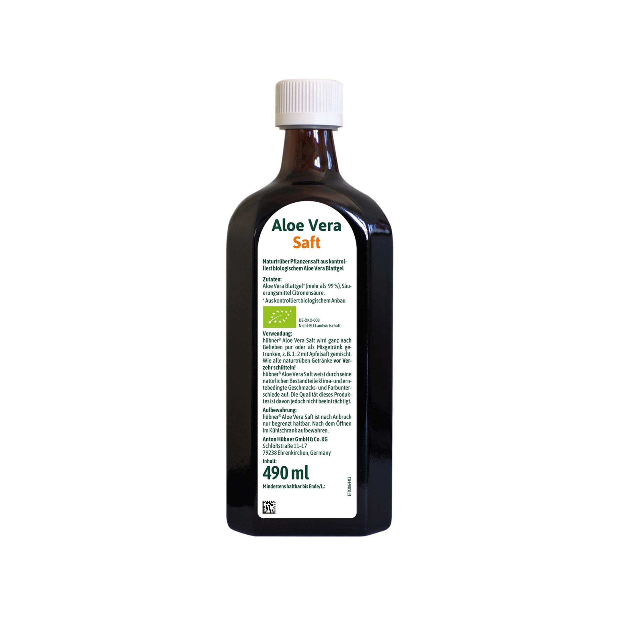 hübner® Aloe Vera Bio-Pflanzensaft naturtrüb | 100% naturtrüber Aloe Vera-Saft | Aus kontrolliert biologischem Anbau | Ungefiltert & vegan | Frischer Geschmack | 3 x 490 ml