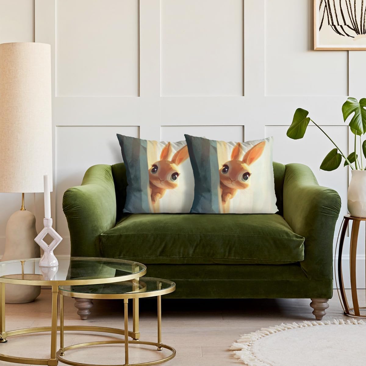 Set of 2 Decorative Throw Pillow 28x28 Inches Bunny Prints Pillowcase with Hidden Zipper Decor Cushion Gift for Home Sofa Bedroom Couch Car
