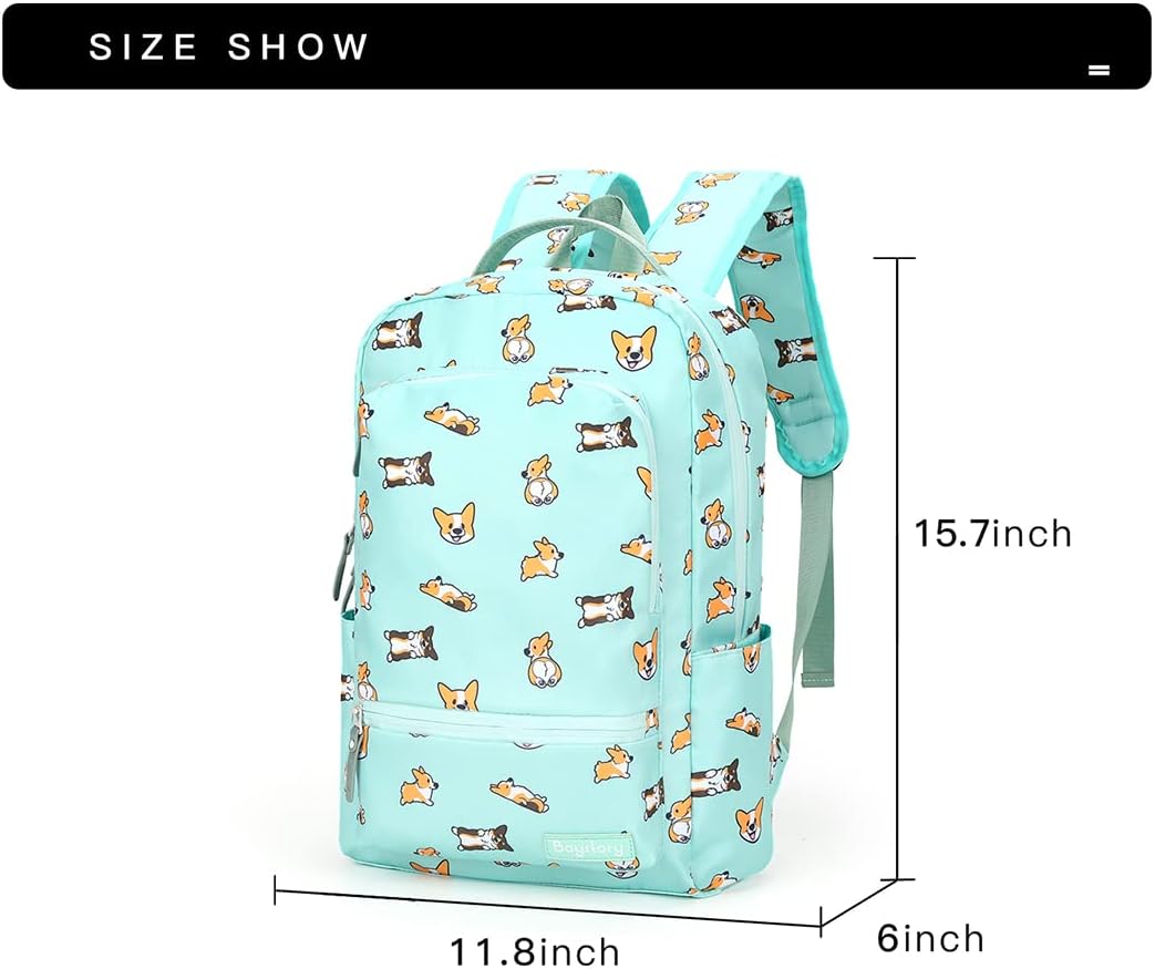 Cute Corgi Dog Backpacks for Girls Boys School Backpack School Bags for Women Men Teens (GREEN)