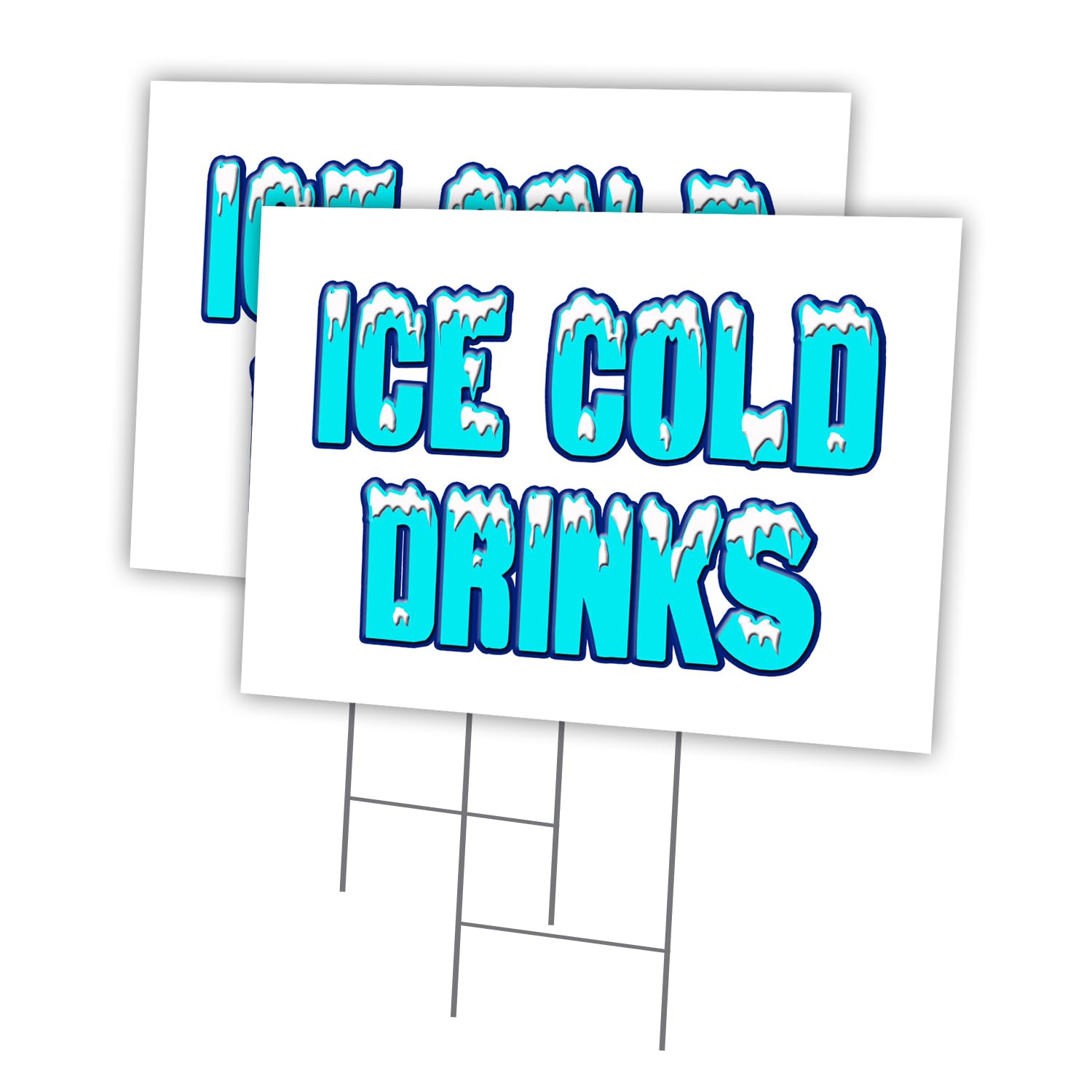 ICE Cold Drinks 2 Pack of 12" x 16" Yard Sign & Stake | Advertise Your Business | Stake Included Image On Front Only | Made in The USA