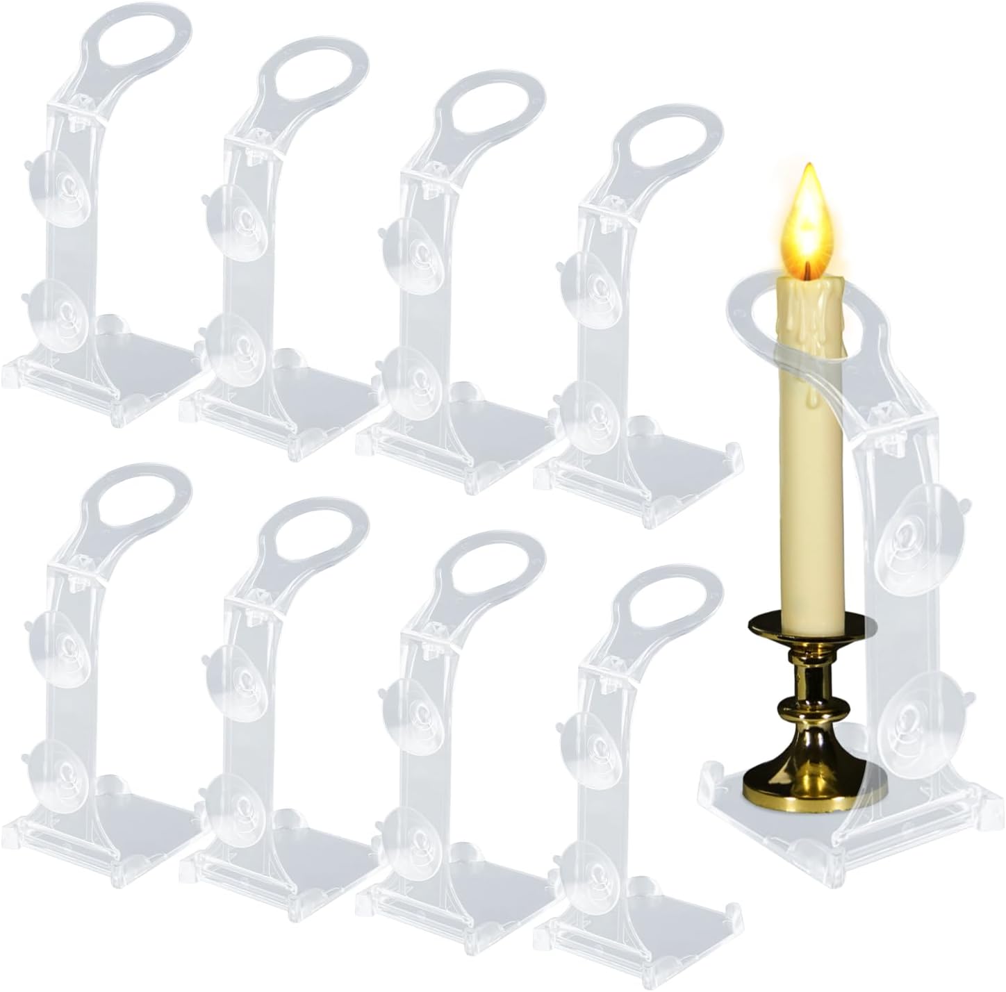 8pcs Window Candle Holder with Suction Cup, Transparent Christmas Suction Cup Lamp