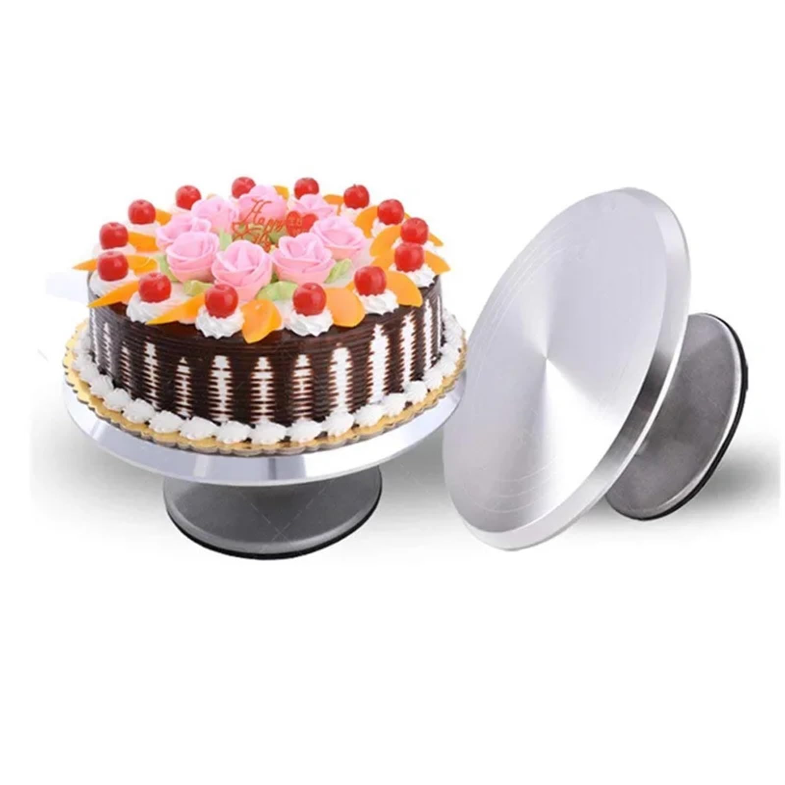 Plateau tournant pour gâteaux Ensemble de décoration en alliage d'aluminium 12 pouces, plateau tournant for gâteaux, moule à gâteau, ensemble d'outils cuisson(Silver-10 inch)