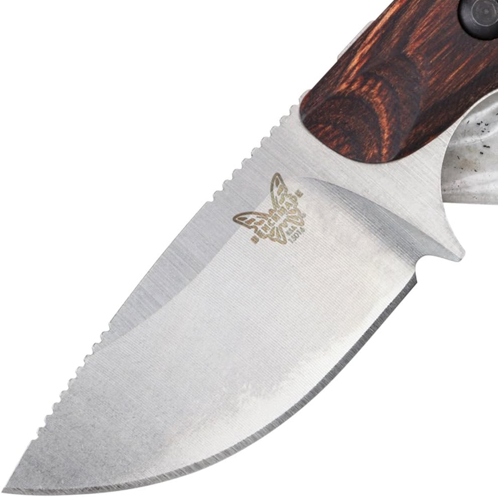 Benchmade - Hidden Canyon Hunter 15016-2 Compact Fixed Hunting Knife Made in USA with Leather Belt Loop Sheath with Buckle, Drop-Point Blade, Plain Edge, Satin Finish, Wood Handle, Stabilized Wood, Model:AD1104