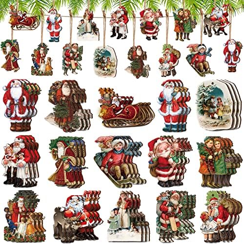 45 Pcs Vintage Christmas Santa Claus Child Ornaments Retro Christmas Decorations Wood Hanging Decor for Christmas Tree Hanging Ornaments for Xmas Holiday Party (Classic)