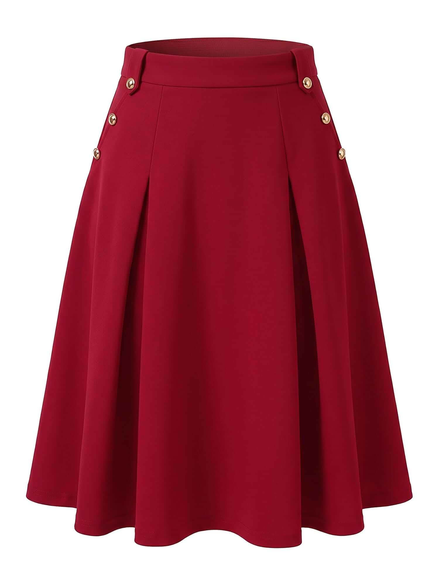 Allegra K Women Vintage High Waist A-Line Pleated Midi Business Skirt Flared silhouette. Hidden button. Suitable for daily, casual, dating, school, picnic, work, office.