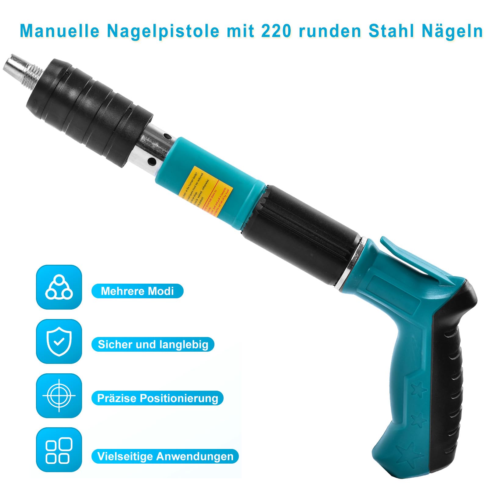 Pistola de Clavos Manual Clavadora Pistola Clavos Hormigon con 220Clavos Pistola de uñas Acero Ajustable de 5 Velocidades con Silenciador Nail Gun Clavadora cemento para Pared Acero Cementode Concreto