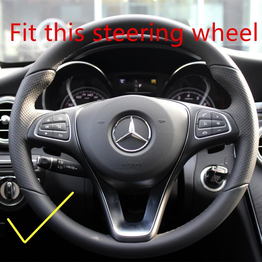 ZiWen Interior Trims Steering Wheel Cover Accessories for Mercedes-Benz CLA CLS GLA GLC GLE GLS A B C E Class (Gloss Black, Style B)