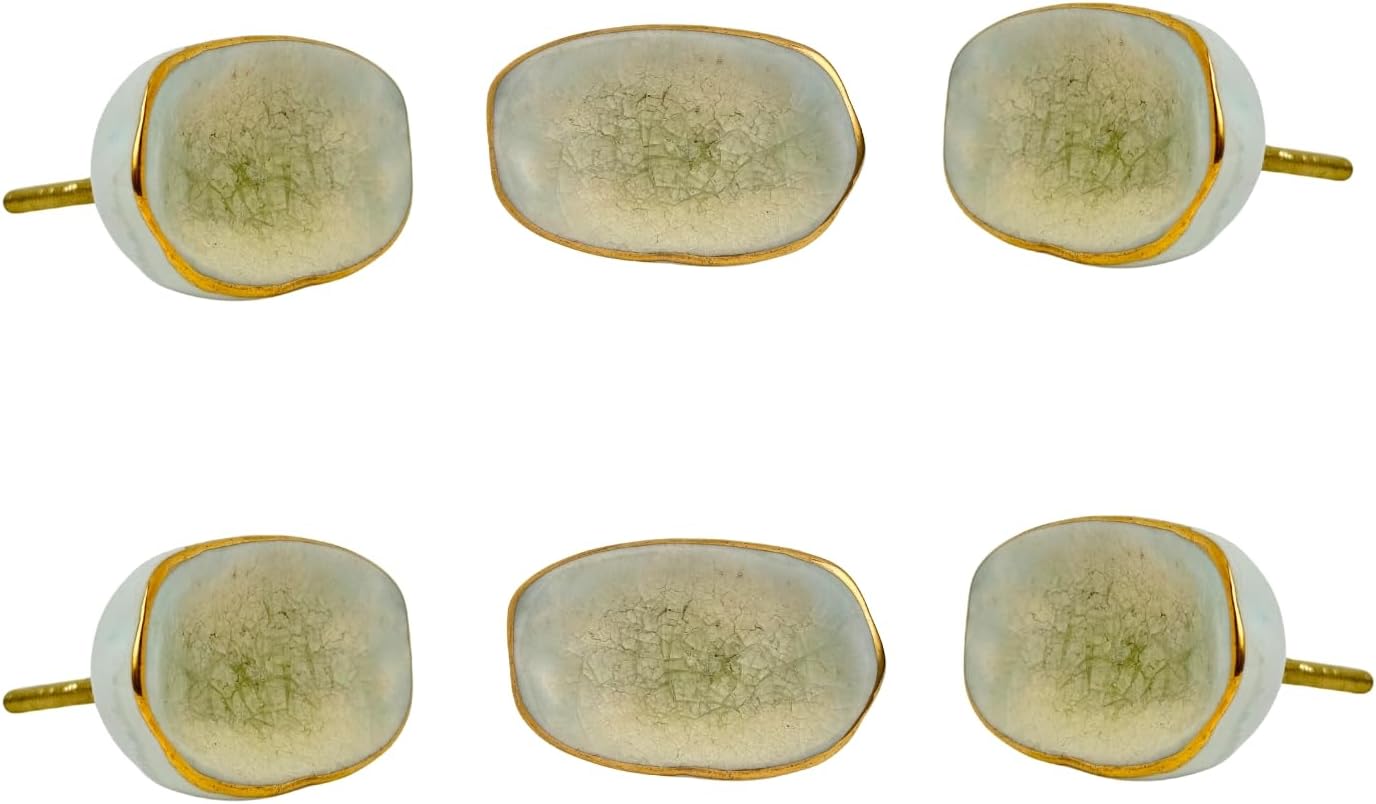 Perilla Home Set of 6 Kono Off White Ceramic Knob for Kitchen Cabinets - Ceramic Handles and Pull Knob for Dresser Drawer | Living Room | Kitchen | Bathroom | Closet Cupboard Furniture