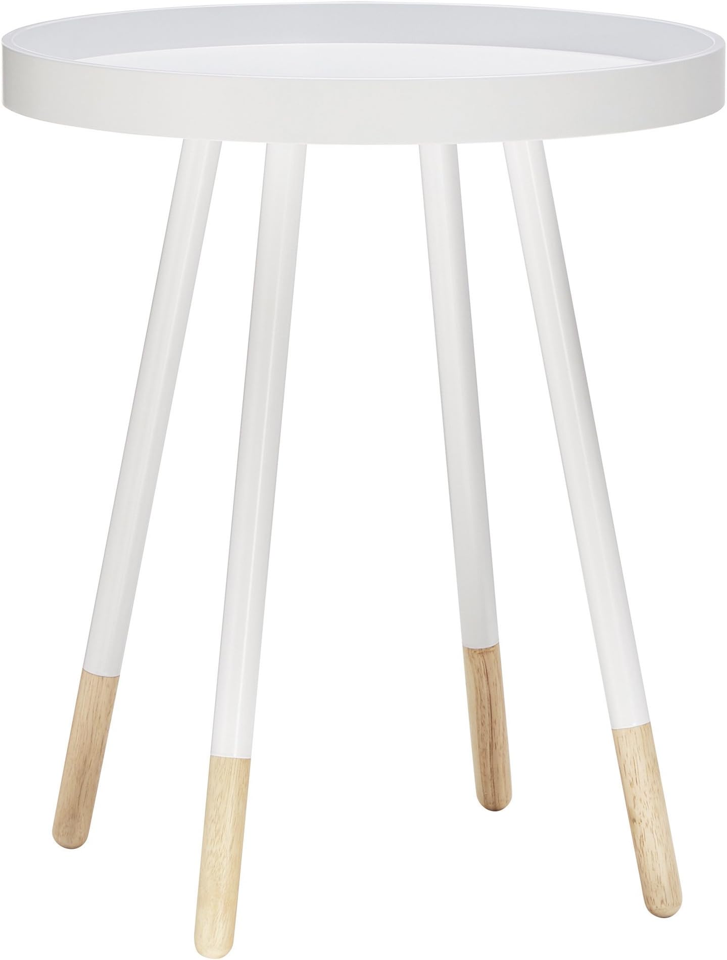 Scandinavian Marcella Paint-Dipped Round Spindle Tray-top Side Table Natural Finish Feet (White)