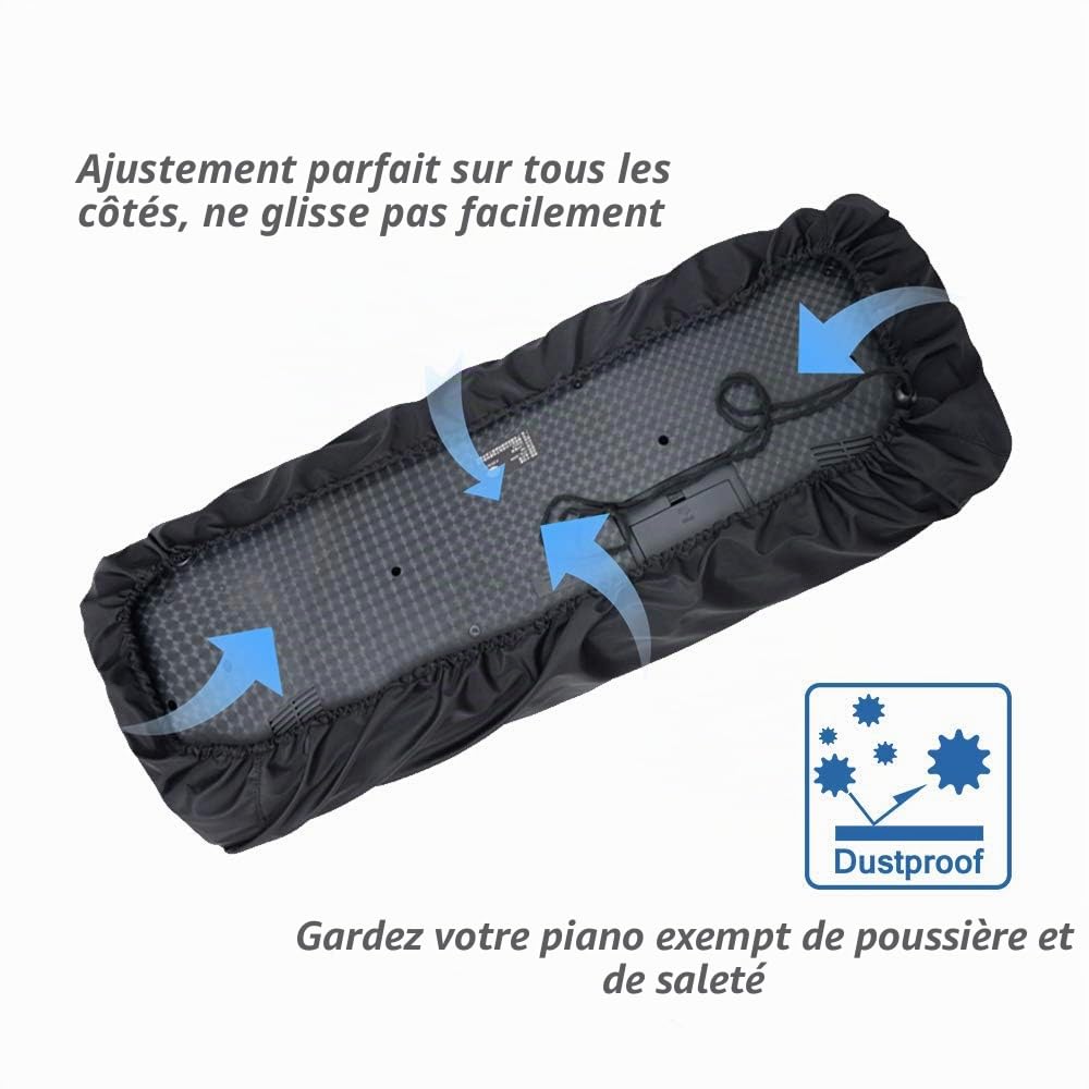 Ruibo Housse pour clavier à 88 touches, housse pour piano électronique avec cordon en tissu Oxford 420D, noir