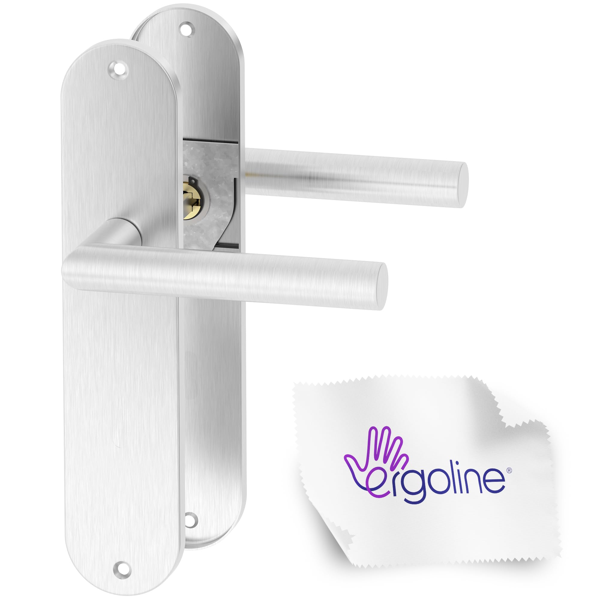 ERGO line Edelstahl Türbeschlag SIGMA, Renovierungsgarnitur Blindschildgarnitur, Langschildgarnitur Renovierung Drückergarnitur Türklinke, Edelstahl Matt Gebürstet, Türdrücker, Türgriff