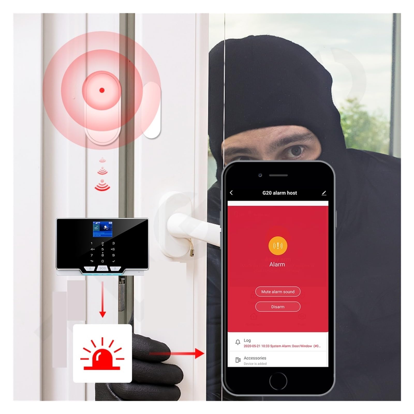 Sensor inalámbrico de ventana de puerta de 433mhz, Mini Sensor de alarma armado desarmado for sis-tema de alarma de seguridad for el hogar, Control por aplicación remota(6pcs)