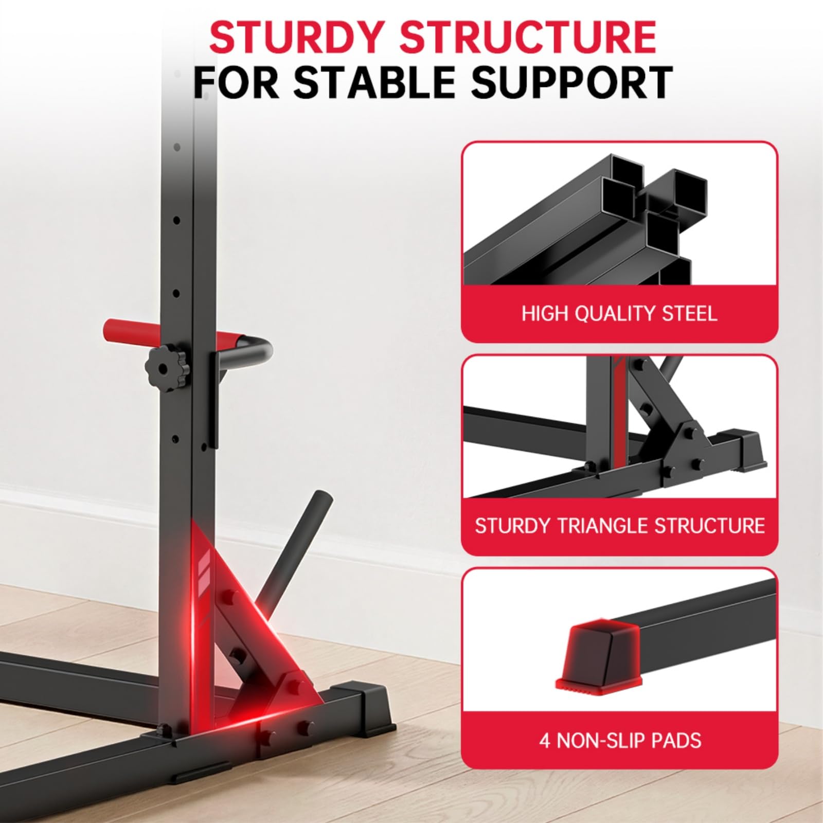 Multifunktionales Kniebeugen-Rack mit Klimmzugstange, voll verstellbare Kraftstation, 300 kg Tragkraft, Krafttraining für zu Hause