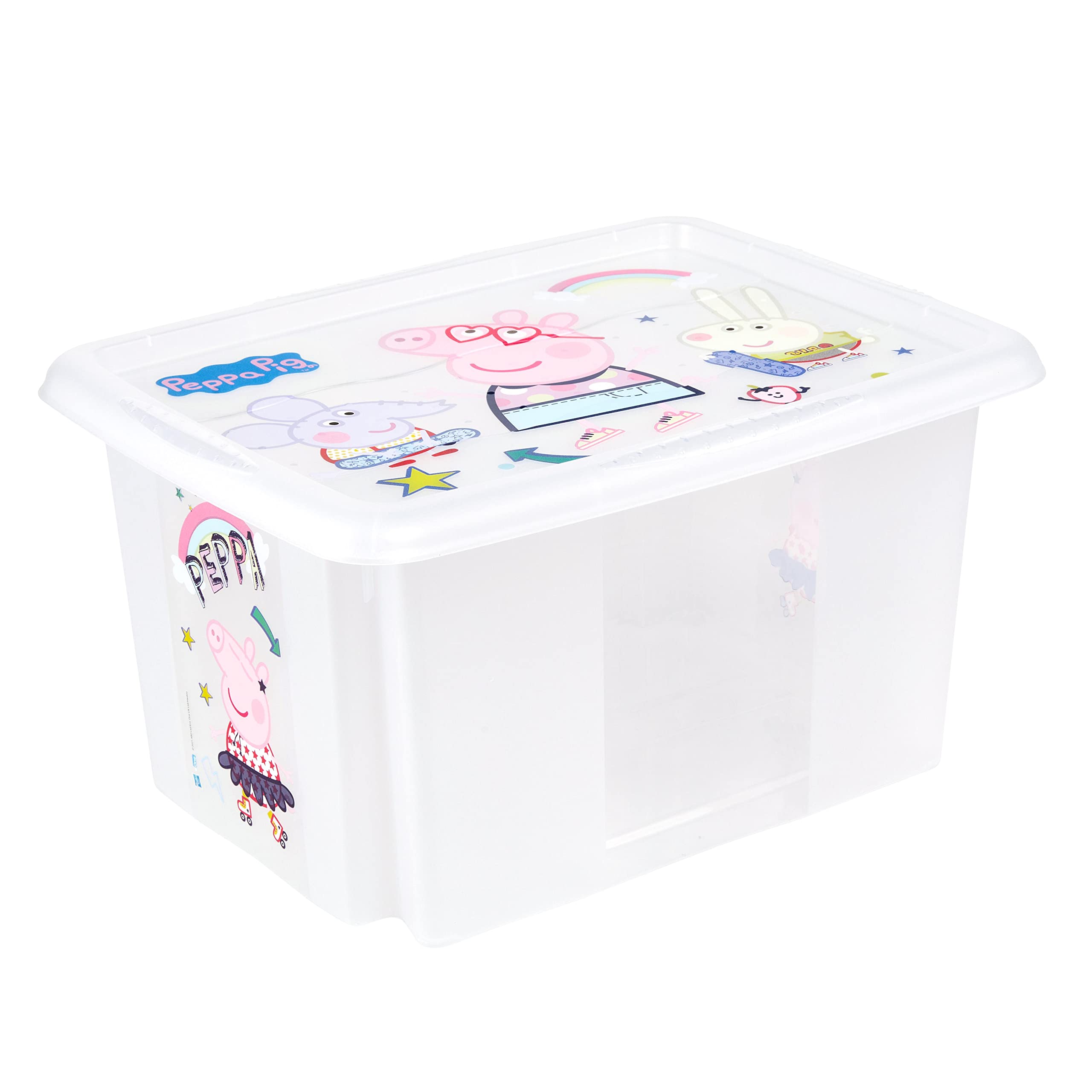 keeeper Peppa Pig Storage Box with Lid, Stackable and Rotatable, For Children, 15 Litre, Karolina, Natural Transparent
