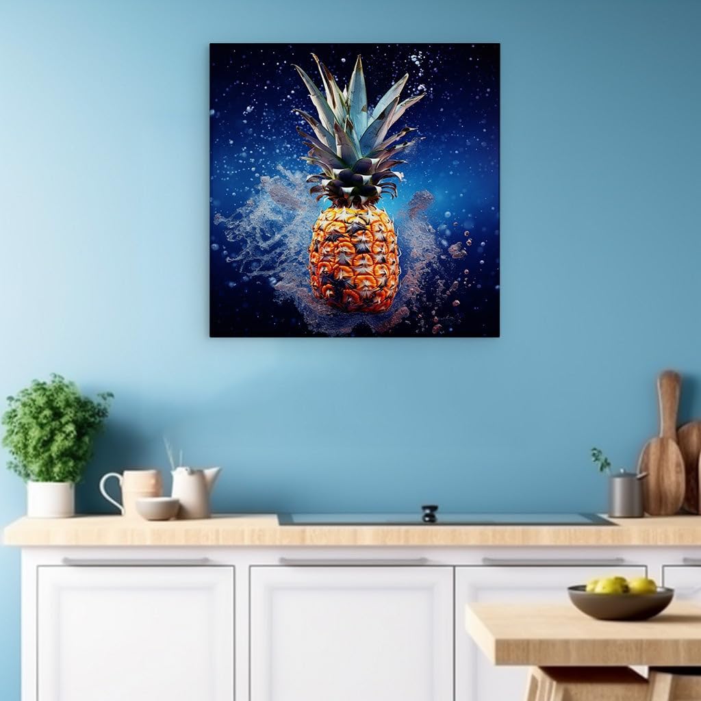 Canvas for Living room. Submerged Sweetness: A Pineapple's Underwater Dance with Bubbles and Blues, 27 x 18 inch Canvas Wall Art - Wall Art Digital Painting - Modern Home Decor