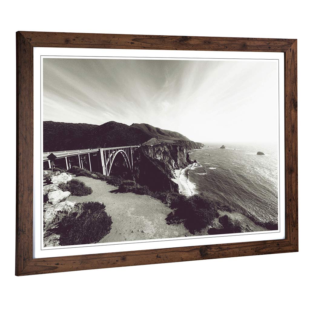 Big Box Art Framed Print of Seascape Bixby Creek Bridge Big Sur California Design | Wall Art Picture| Home Decor for Kitchen, Living Room, Bedroom, Hallway, Walnut, A2 / 24.5x18 Inch / 62x45cm