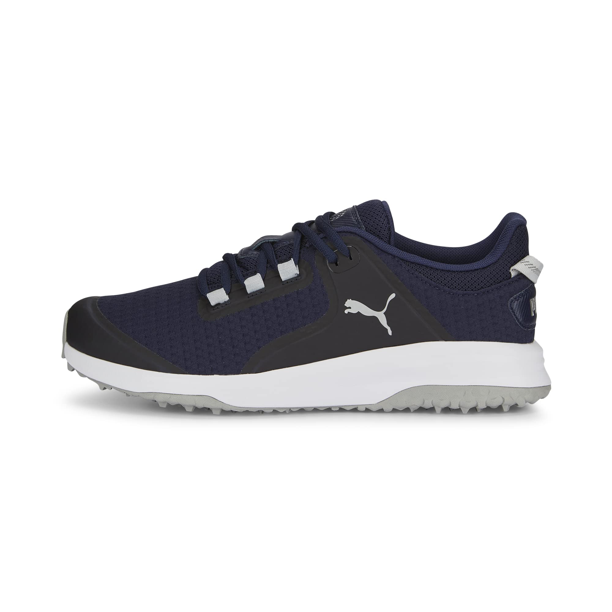 PUMA Golf Men's Fusion Grip Golf Shoe, Puma Navy-Puma Silver-Quiet Shade, 14